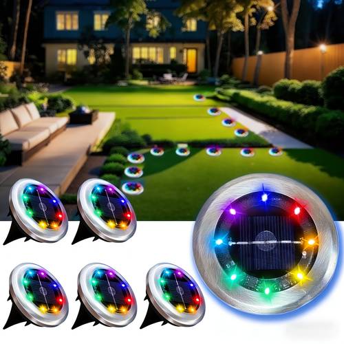 LED Solar Ground Light, Outdoor Garden Landscape Lamp, 8 LED Beads, 8 Colors Auto Changing, Solar way Lawn Light, Auto Light Sensor, IP44, 8- Working Time, , Ideal for Patio, Deck, , Driveway, Lawn
