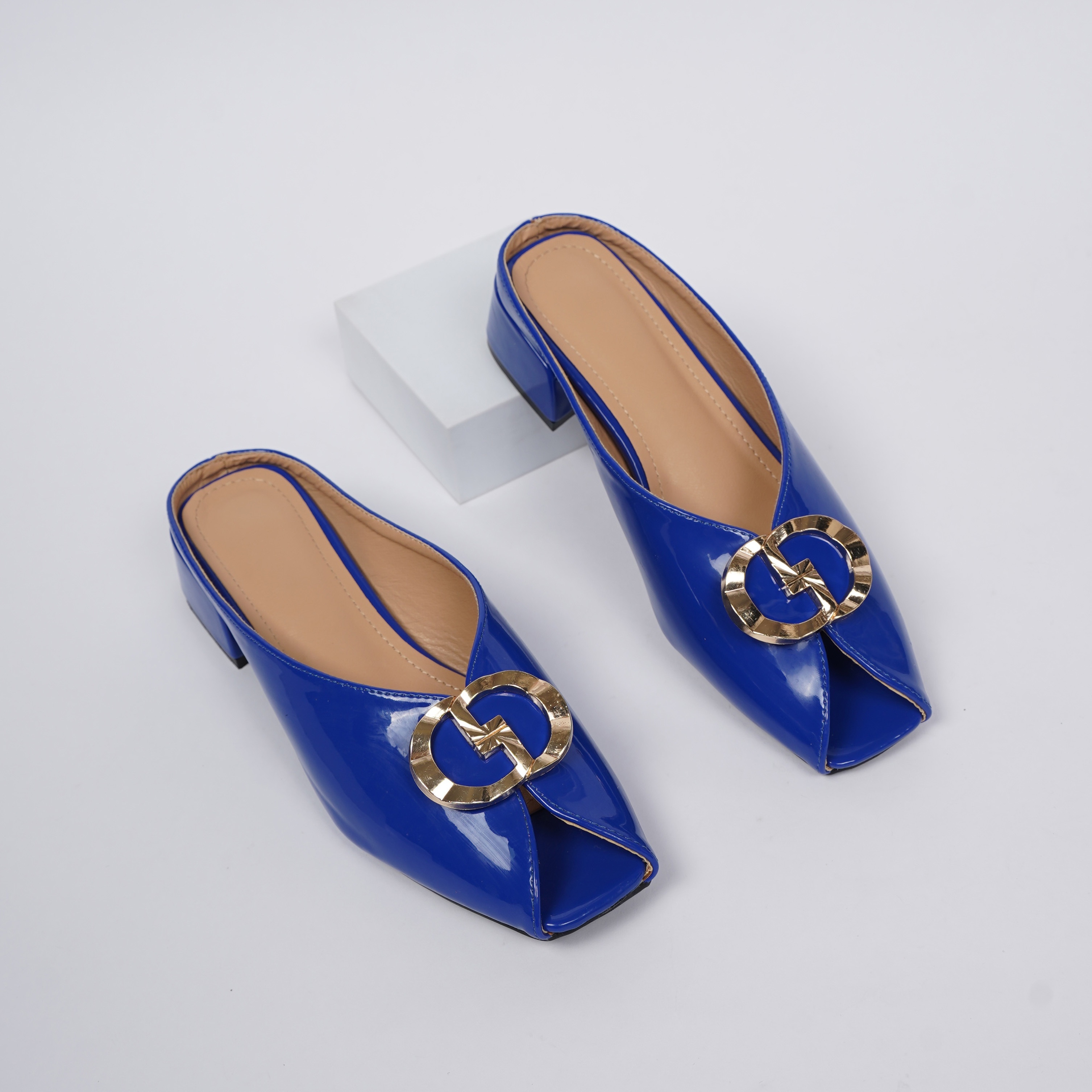 Blue chunky heel shoes best sale