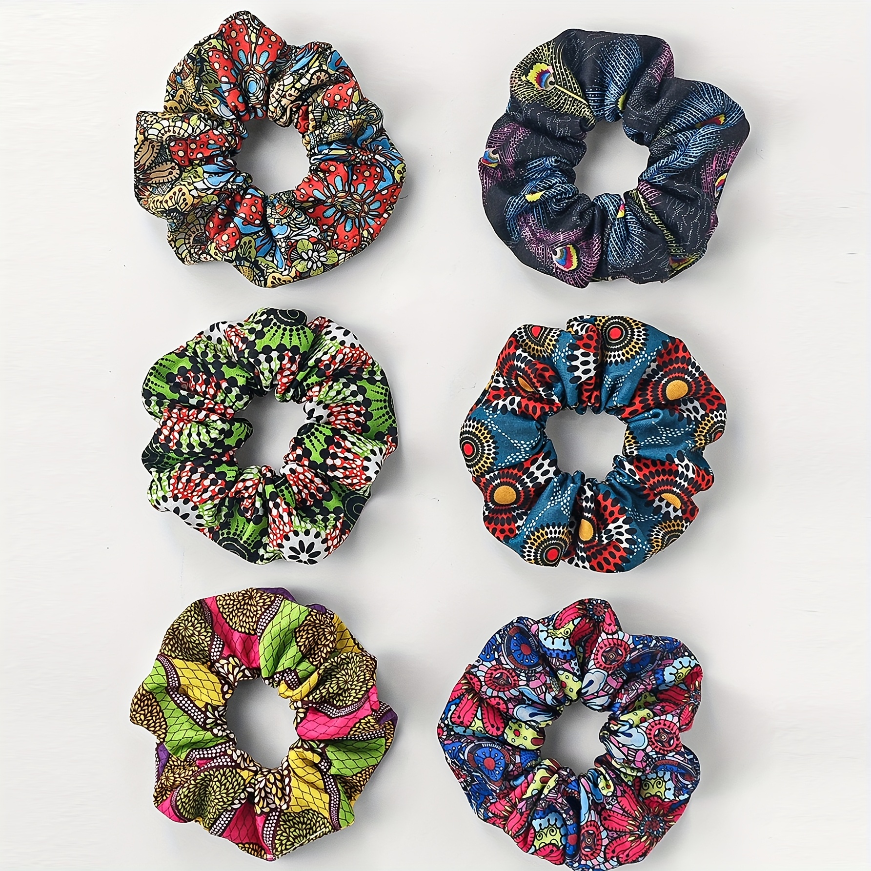 Image of 6pcs Of Quirky Punk/rock/y2k Style Printed Stretchy Satin Women's Large Circle Hair Ties Additions