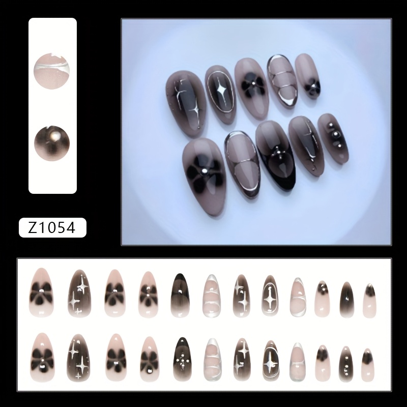 Sweet Cool Black Metallic Starburst Western Light-skinned Sweet Cool Removable Wearable Nails