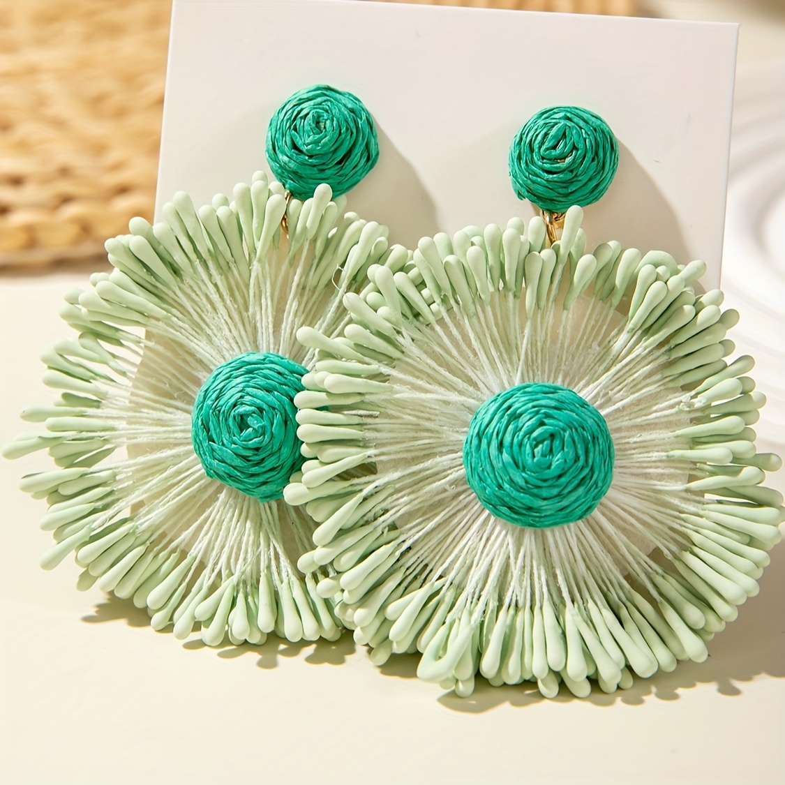 Handwoven Raffia Grass Earrings Lightweight Spring Summer Accessories
