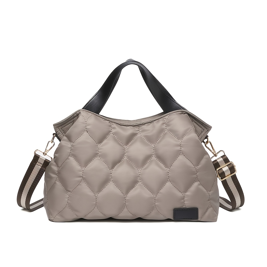 TEMU Women's Quilted Nylon Tote Bag, B5 Size With Bottle Pocket, Handbag, Shoulder Bag, Tote Bag, Lightweight, Stylish, Commuting, Gift, Free Gift