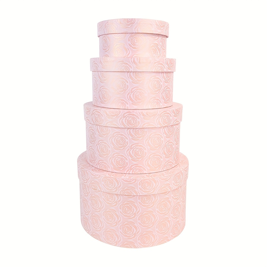 E-shop 4er-Set Geschenkbox mit rosa Rosenmuster, Hochzeitsgeschenkbox, Geschenkverpackungsbox aus Karton, dekorative Schmuckbox, geeignet für