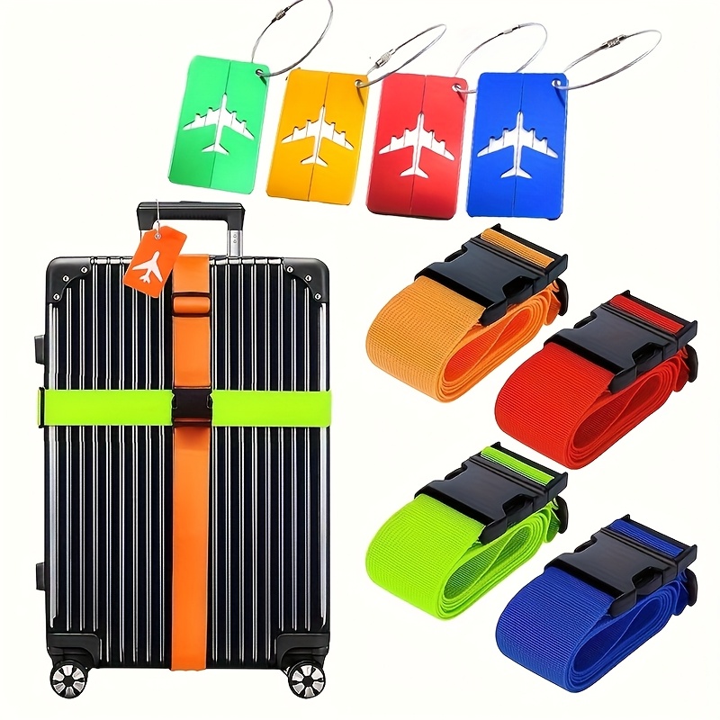 8pcs/set, 4pcs Luggage Tags And 4pcs Luggage Straps, Luggage Tags With Business Cards, Suitable For Travel, Business Trips And Outdoor