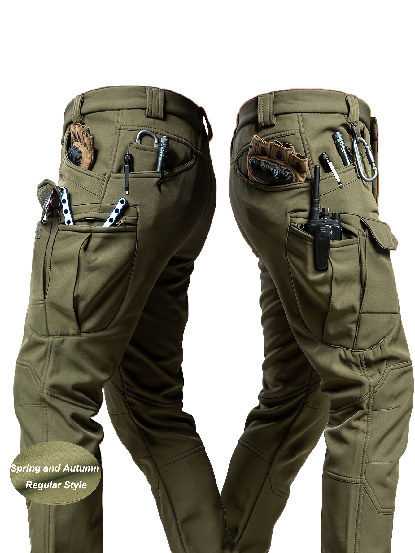Men's Outdoor Cargo Pants - 93% Polyester 7% Spandex Stretch, Multiple Utility Pockets with Elastic Closures, Machine Washable Hiking & Casual Pants for Spring/Fall (Regular Fit), Hiking Pants