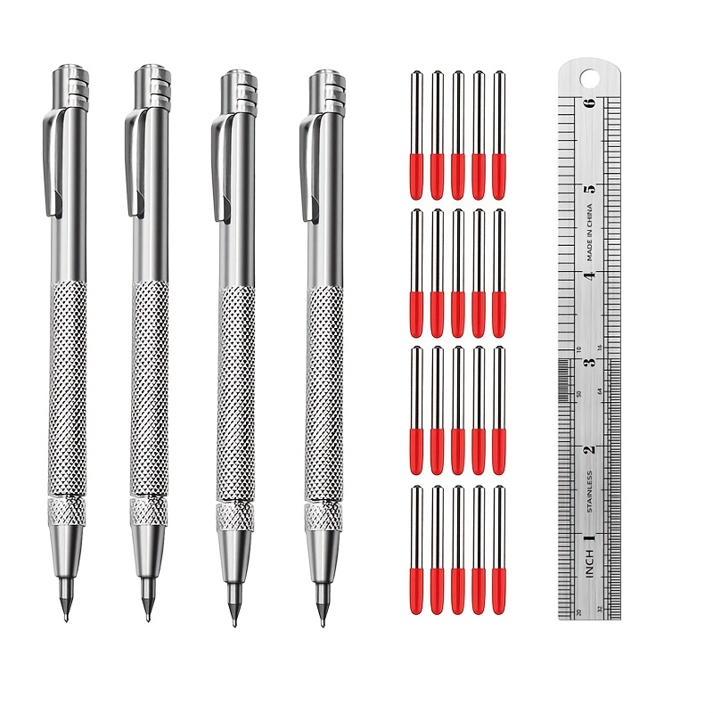 TEMU 25pcs Steel Tip Scriber With 1 Ruler 20 Replacement Marking Tip Metal Scribe Tool With Magnet Portable Etching Engraving Pen Rust Resistant