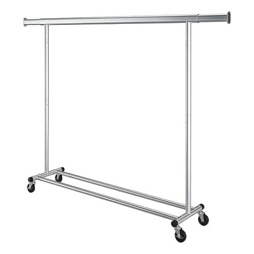 kledingrail met wielen, verstelbare kledingstandaard, heavy-duty, voor slaapkamer, 150 kg draagvermogen, eenvoudige montage, zilverkleurig