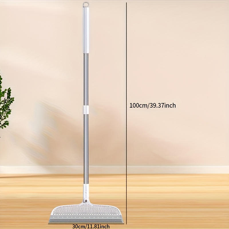 TEMU 1pc Ergonomic Magic Broom With Soft Rubber Squeegee - Stainless Steel & Plastic, Ideal For Efficient Floor Cleaning In Bedrooms, Living Rooms, Bathrooms