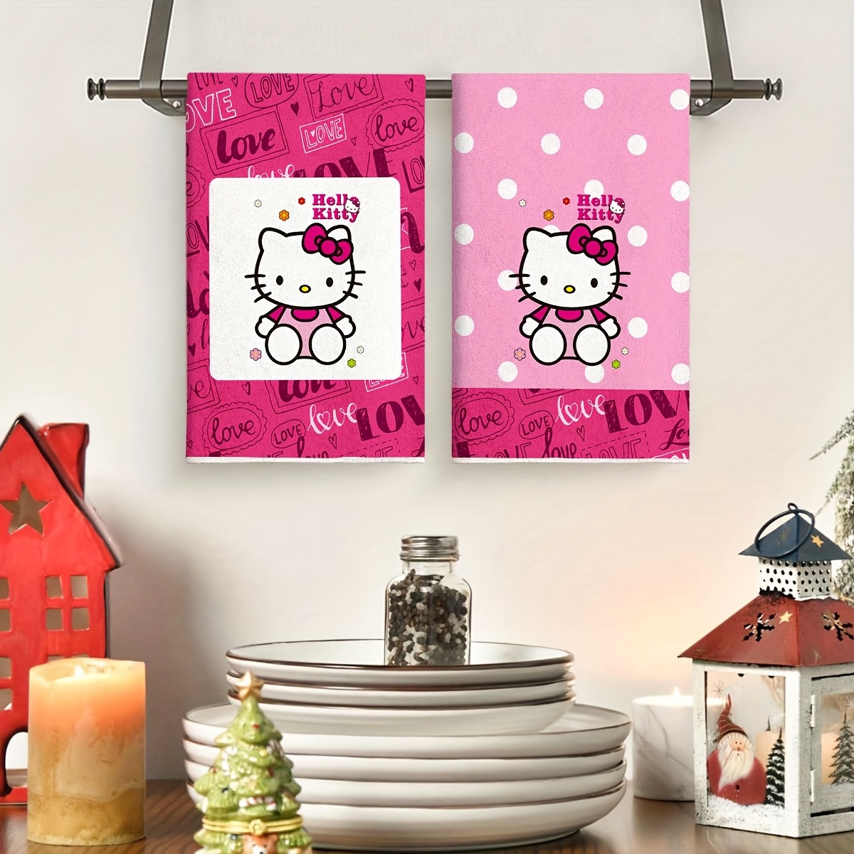 

2pcs Sanrio Hello Kitty Kitchen Towels - Polka , Absorbent 100% Polyester Hand Towels With Hanging Loop, Ideal For Cooking, Baking & Housewarming Gifts, Dish Towels For Kitchen