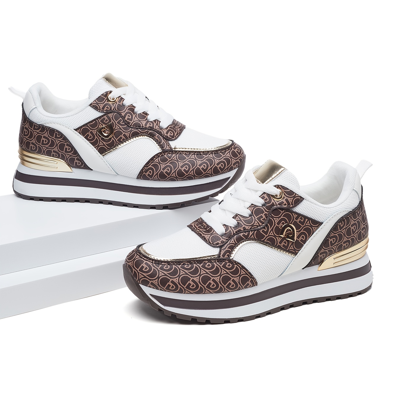 Women's Thick-Soled Height-Increasing Sneakers, Trendy Lace-Up Platform