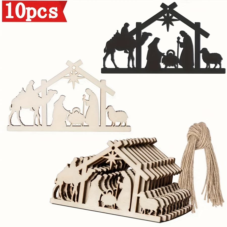 Image of 10 Wooden Decorations Of The Nativity Scene For Home Decor, Wooden Christmas Tags - Festive Ornaments Suitable For Holidays Like Christmas And Easter - Hanging Decorations