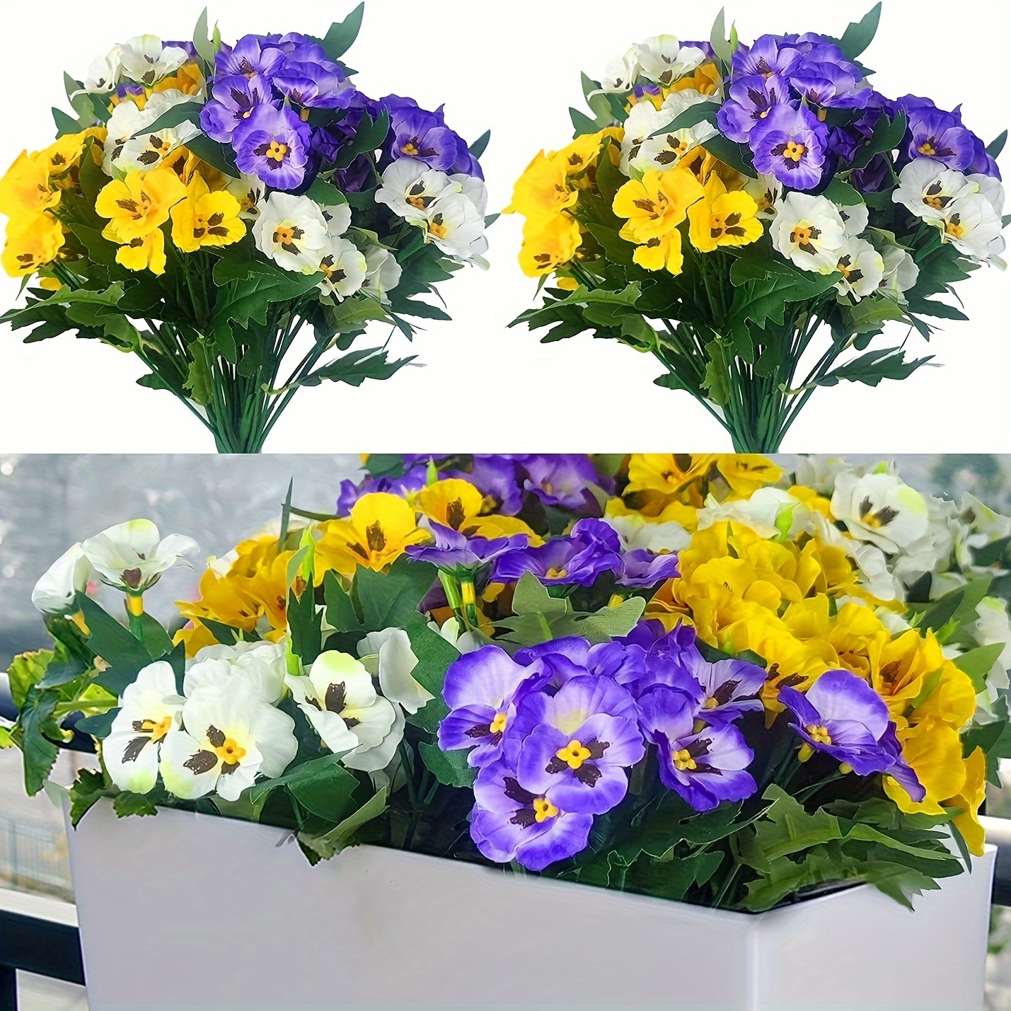 

6pcs Fake Flowers Pansy Small Wild Flower Daisy, Faux Plastic Purple Flowers For Home Wedding Kitchen Garden Table Centerpieces Indoor Outdoor Decor