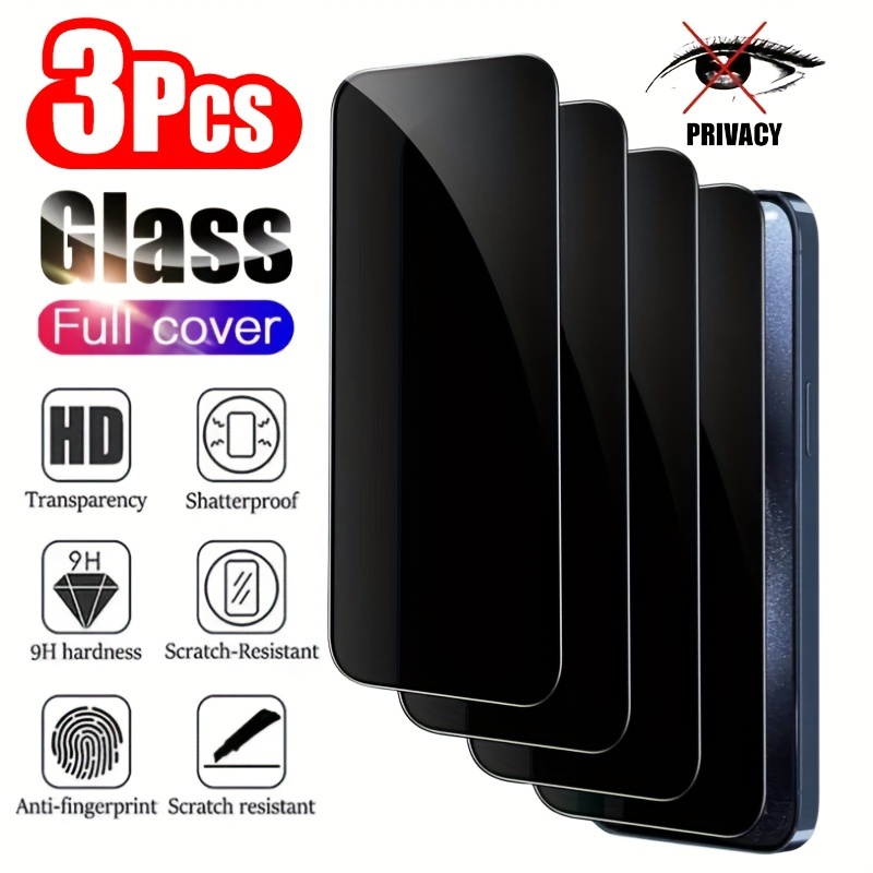 

Haofate 3-pack Privacy Tempered Glass Screen Protector For 15 Promax, 14, 13, 12, 11 Xs Max Xr - Anti-spy, Glossy, Scratch-resistant, 9h Hardness