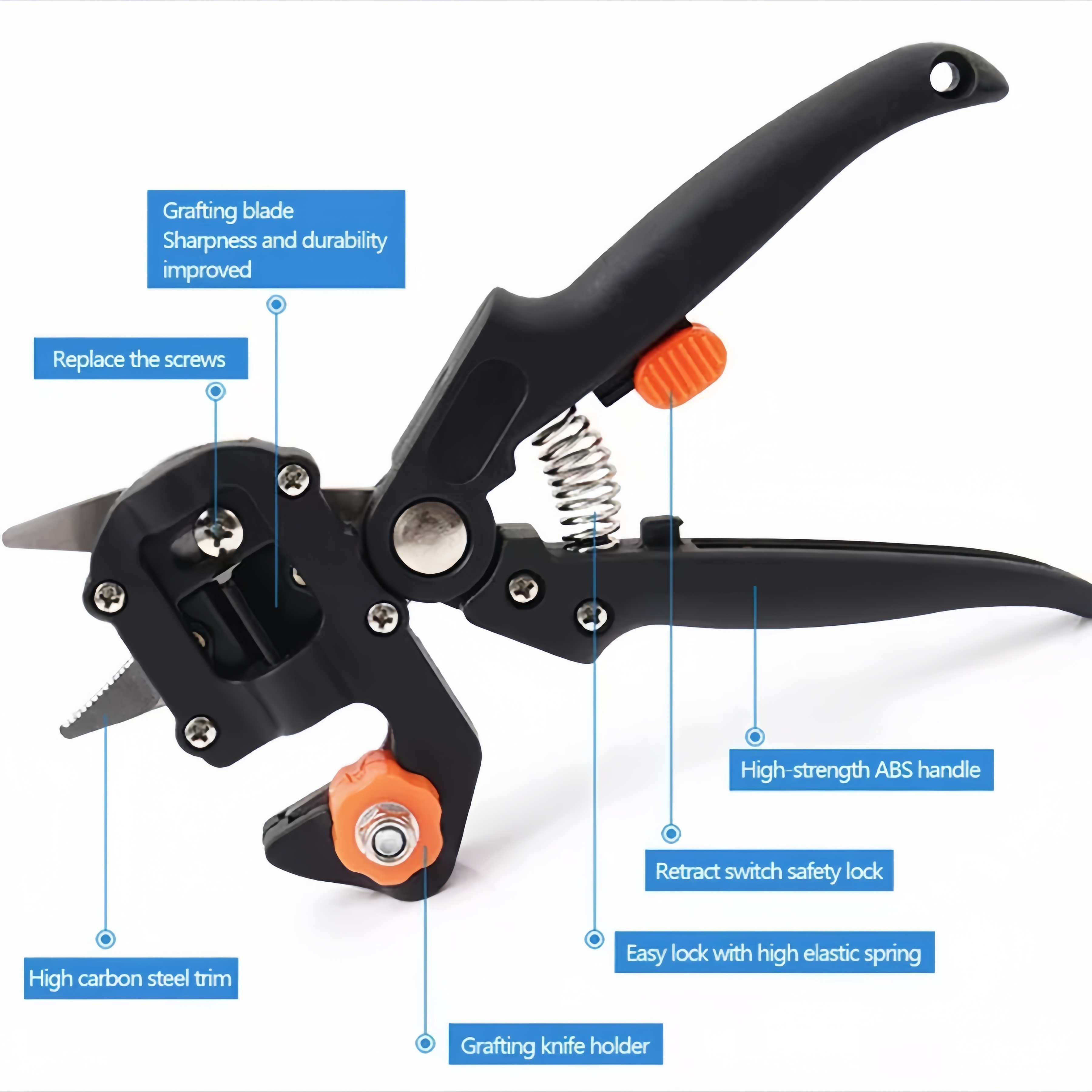 gardening grafting tool set 3 different cutting blade screwdriver small wrench special storage bag agricultural pruning shears fruit tree pruning shears cutting knife grafting shears with 3 types of cutting details 4