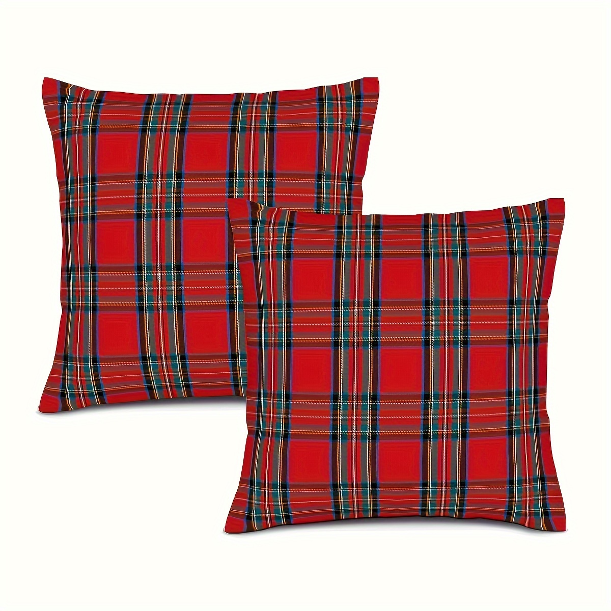 

2pcs Set Red Scottish Tartan Throw Pillow Covers - Decor, Allergy-friendly Polyester, Zip Closure, Machine Washable, 18x18 Inch