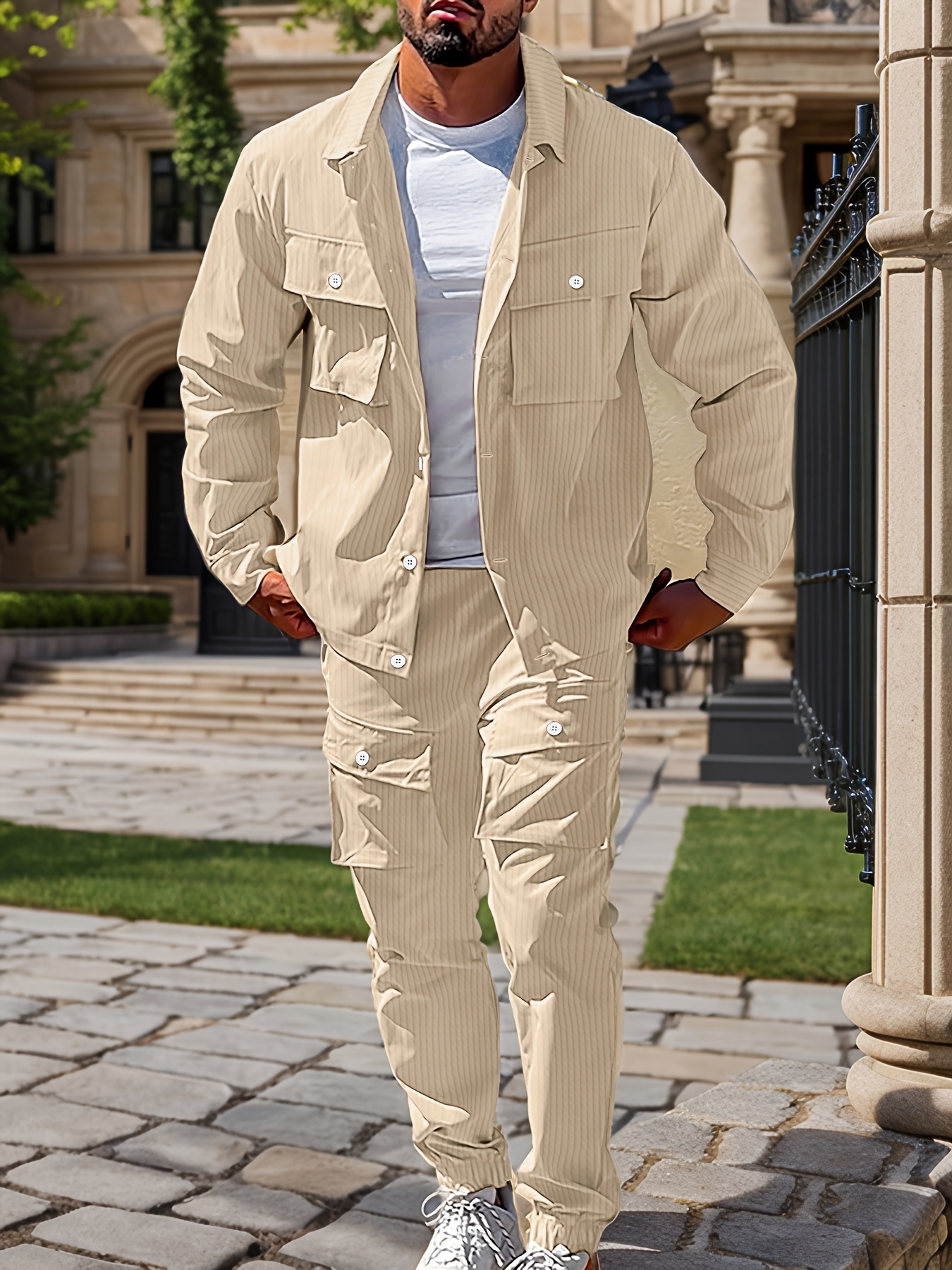 Large Size s Casual Long Sleeve Shirt and Trousers Set PLUS SIZE