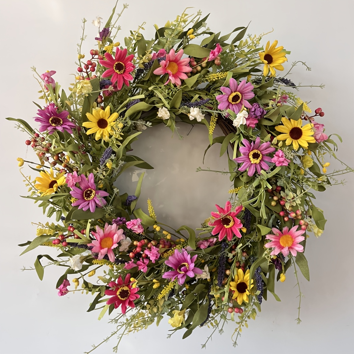 1個の春の花輪、60cm、手作りの人工のダイズラ ユカリティスバリーウレア、プラスチックの花輪、 レーション、吊り下げ、多部屋、パーティー、花輪の日、カントリースタイル、容器なし 詳細 0