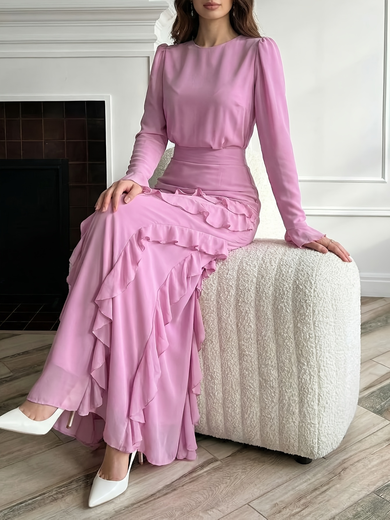 knee length dresses for ladies Red Chiffon Two‑Piece Maxi Dress – Halter Neck, High‑Slit Co‑Ord Set