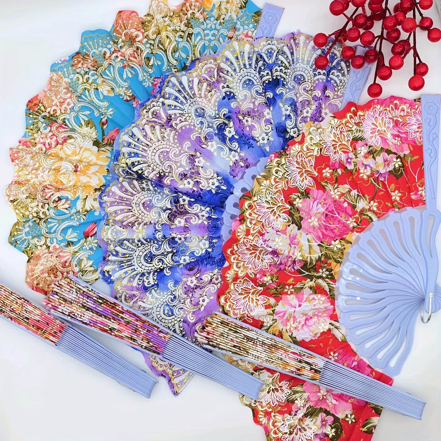 

Elegant Floral Handheld Fans For Women - 6/12pcs, Linen Fabric, Assorted Sparkling Plastic Designs