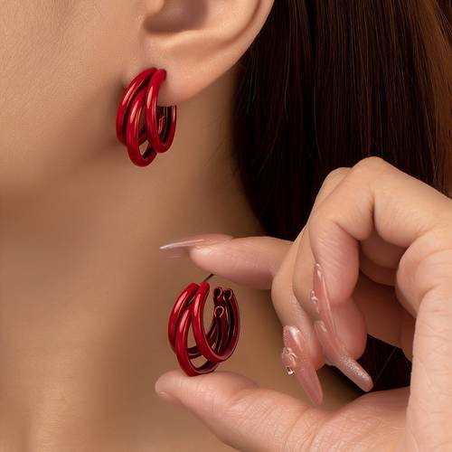 2pcs elegantes aretes geométricos minimalistas de c de hierro para mujer | , duraderos, adecuados para fiestas, festivales, navidad, , día de san valentín, día de la y uso