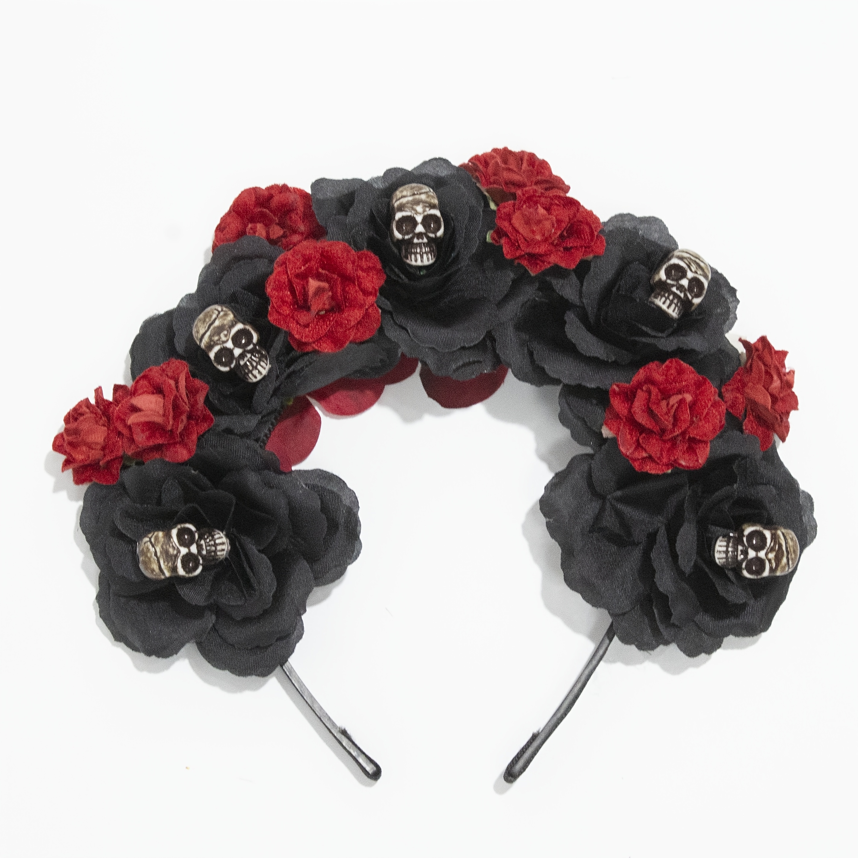 TEMU 1pc Black And Red Rose Artificial Flower Headband, Gothic Style, Suitable For Halloween Parties, Mexican Costumes, Cosplay Balls, And Holiday