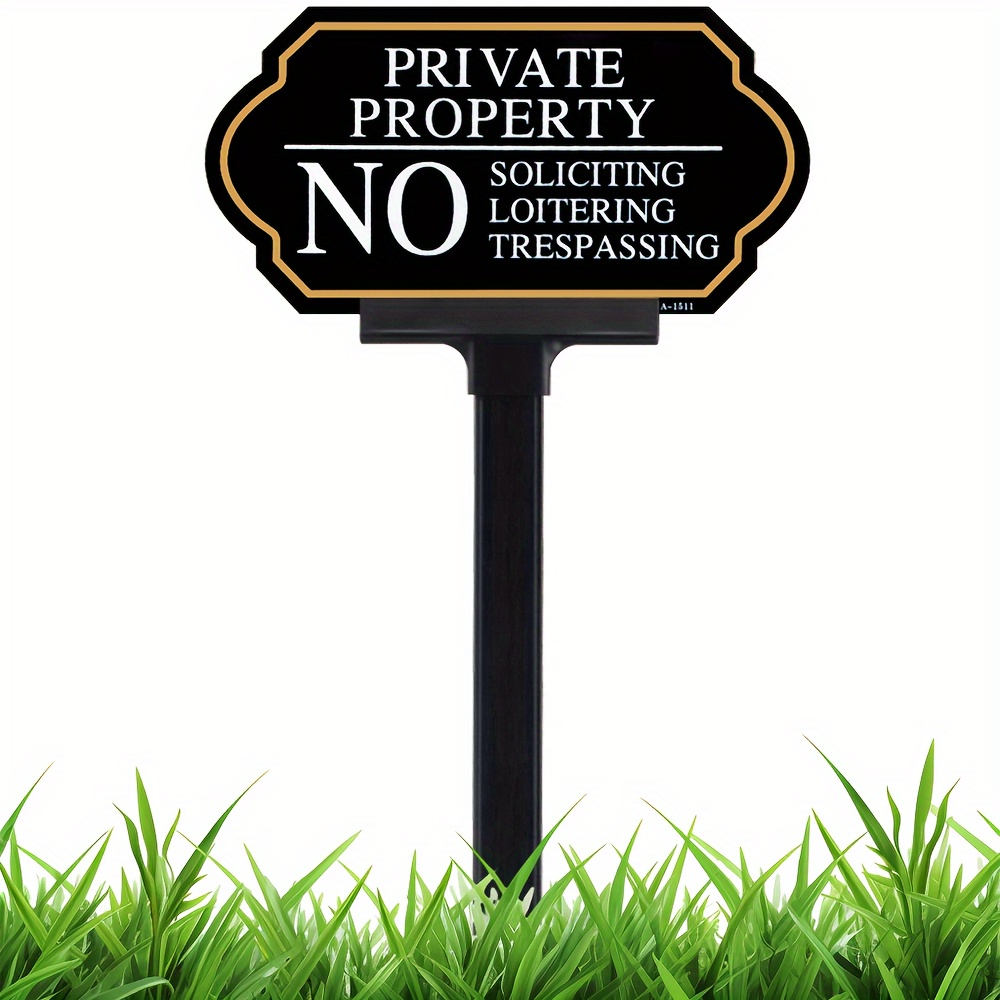 

1pc Private Property No Trespassing Signs With Stake, No Soliciting Sign For House With Stake, No Loitering Signs - Outdoor No Soliciting Yard Sign For Home And Front Door