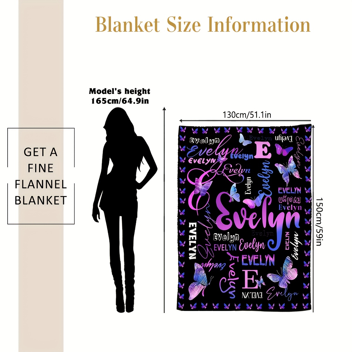 TEMU 1pc Personalized Minimalist Artistic Gradient Print Custom Flannel, Custom Name Flannel Blanket, Soft Warm Moment Commemorative Blanket, Ideal