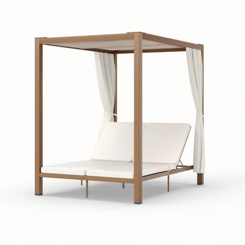 outdoor patio daybed aluminum wood look frame with retractable canopy adjustable chaise lounge plush cushion privacy for poolside garden or any outdoor space