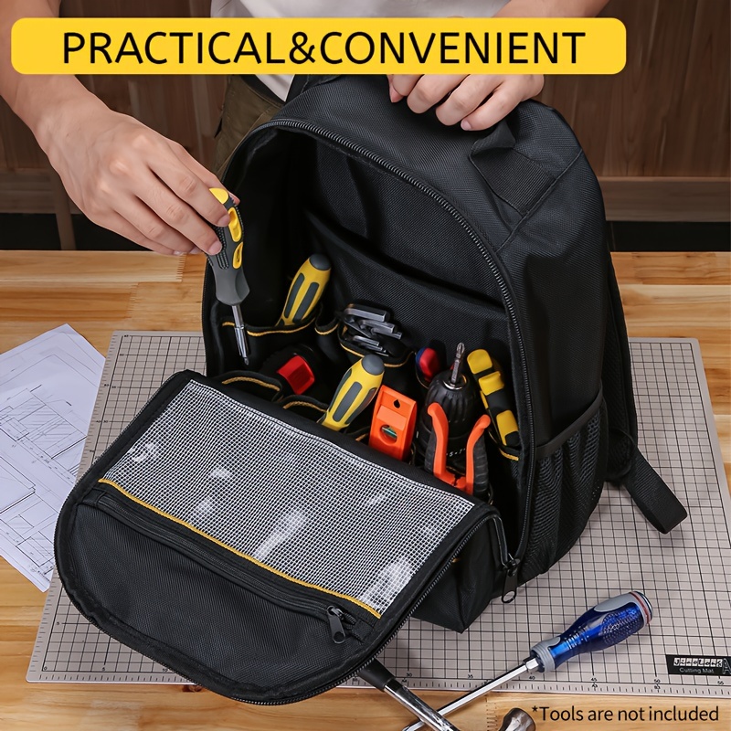 

Black Canvas Tool Backpack - Sturdy, Waterproof Organizer For Electricians & Ac Repair Tools With Multiple Compartments & Mesh Pocket (tools Not Included), Bag