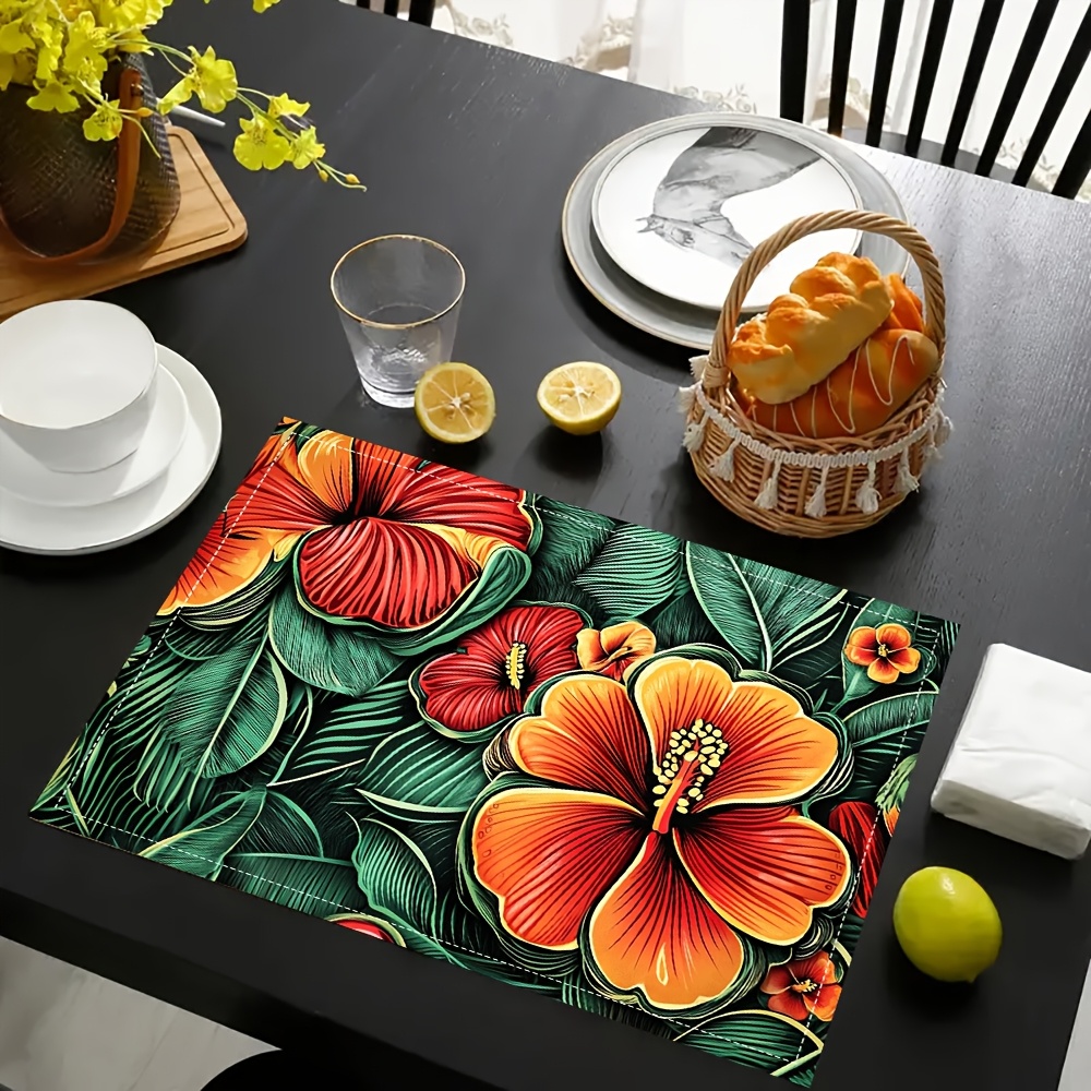 set of 4 abstract seamless pattern watermelon hibiscus   dining table mat insulation mat suitable for home   kitchen and dining table decoration 12x18inch