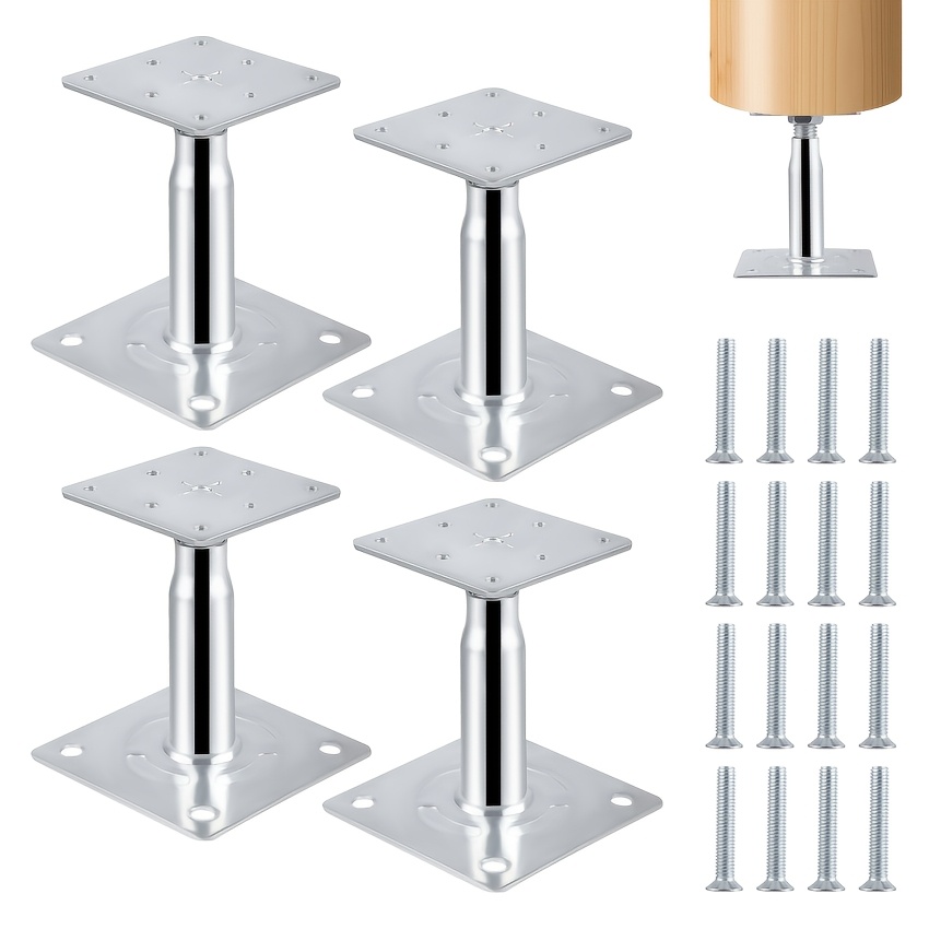Column Support, Adjustable Column Base Kit, 4pcs Set. Adjustable Platform Column Base With Installation Screws, Height 100-150mm, Suitable For Garden And Other Hardware Additions