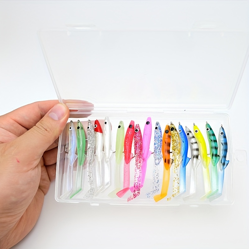 E-shop 17-teiliges Set aus weichen Kunststoffködern mit Haken und scharfer Widerhaken-Box, Mini-Aal-Köder in gemischten Farben, ideal für Bachangeln,