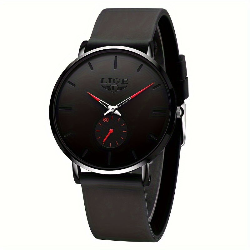 LIGE Black Stylish Quartz Watch, Comfortable Design