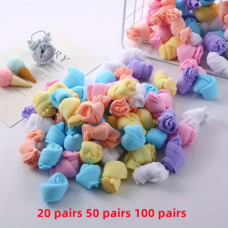 

20 Or 50 Or 100 Pairs Of Kid's Solid Color Low-cut Socks, Comfy & Breathable Soft & Elastic Ultra-thin Socks For Spring And Summer