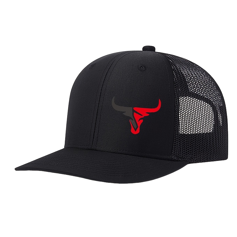 TEMU Breathable Adjustable Print Baseball - Lightweight Polyester Sun Hat For Outdoor Sports & Fishing, Black With Design, Mesh Back Panel, Snapback Closure, Casual Wear Or Holiday