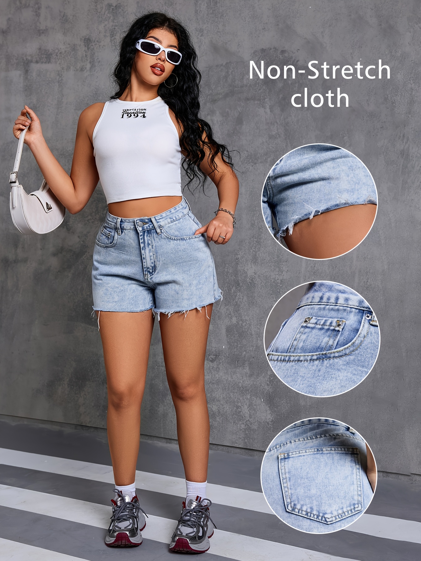 womens elegant light wash denim shorts non stretch slash - Temu Greece