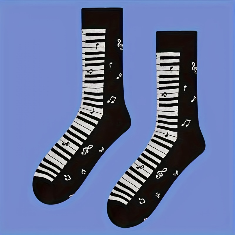 

1 Pair Cartoon Pattern Long Socks, Fashionable Mid-calf Polyester Knit Fabric, Comfortable Sports Socks With 5% Elastane, Machine Washable - 260gsm