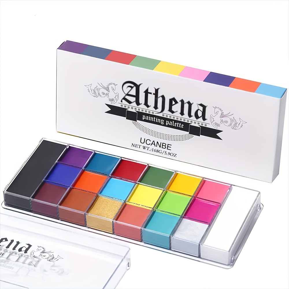TEMU Ucanbe Athena Face Body Paint Oil Palette, 20 Colors Large Black Tattoo Halloween Sfx Party Artist Costume Festival Stage Cosplay Full Size
