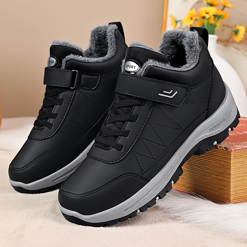 mens solid color fleece lined snow boots slip resistant durable warm for outdoor walking and hiking in winter Product details 2