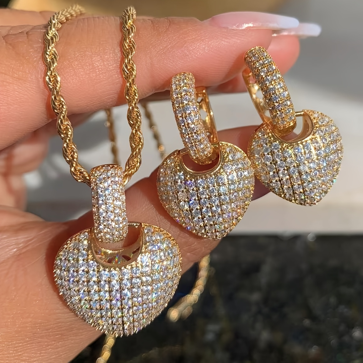 item picture 1 pair luxury heart love earrings cubic zirconia elegant hoops earrings for women bridal earrings suitable for daily dating party wedding