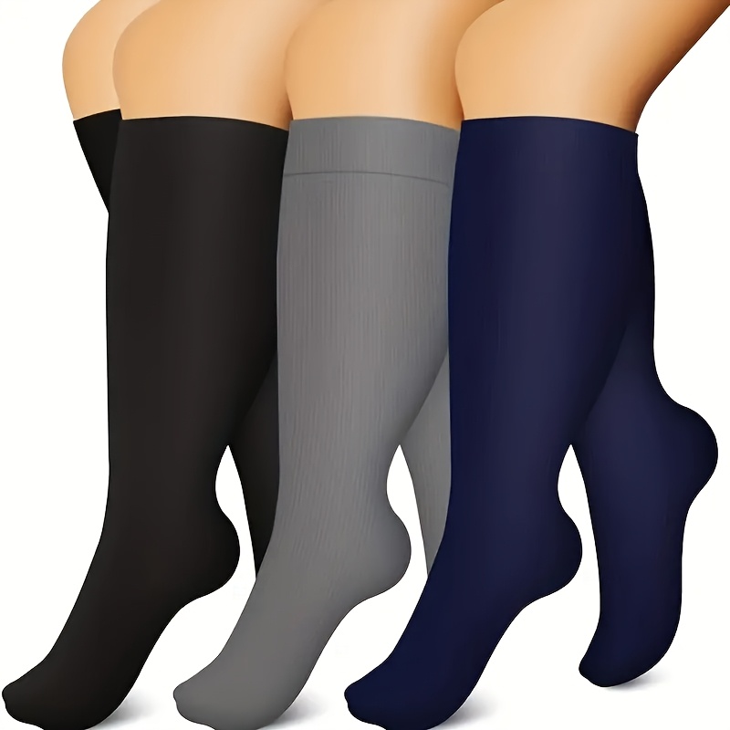 TEMU 3 Pair Of Plus Size Nylon Compression Socks, Comfortable And Close-fitting, Knee High Support, Ideal For & Cycling, Compression Gear