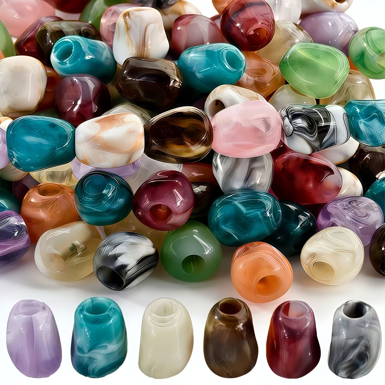 TEMU 22pcs Of 13.5mm*10mm Irregular Vintage Gradient Acrylic Large Hole Imitation Stone Beads, For Crafting Decorative Bead Bracelets, Swimwear,