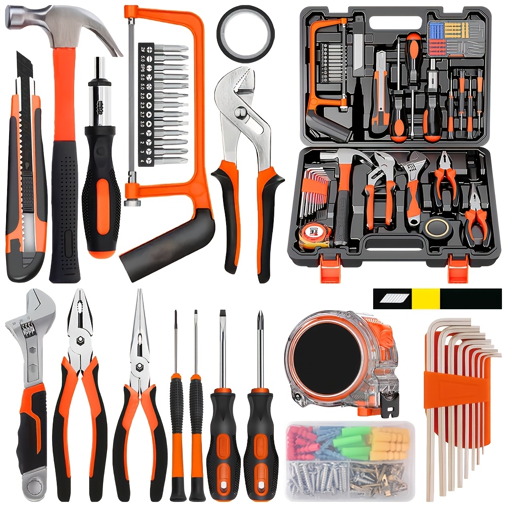 102pcs home tool kit set including pliers saw tools screwdriver combo plastic box hammer pliers wrench outdoor yard daily   tool set suitable for unisex home and car repair tool set household maintenance organized storage
