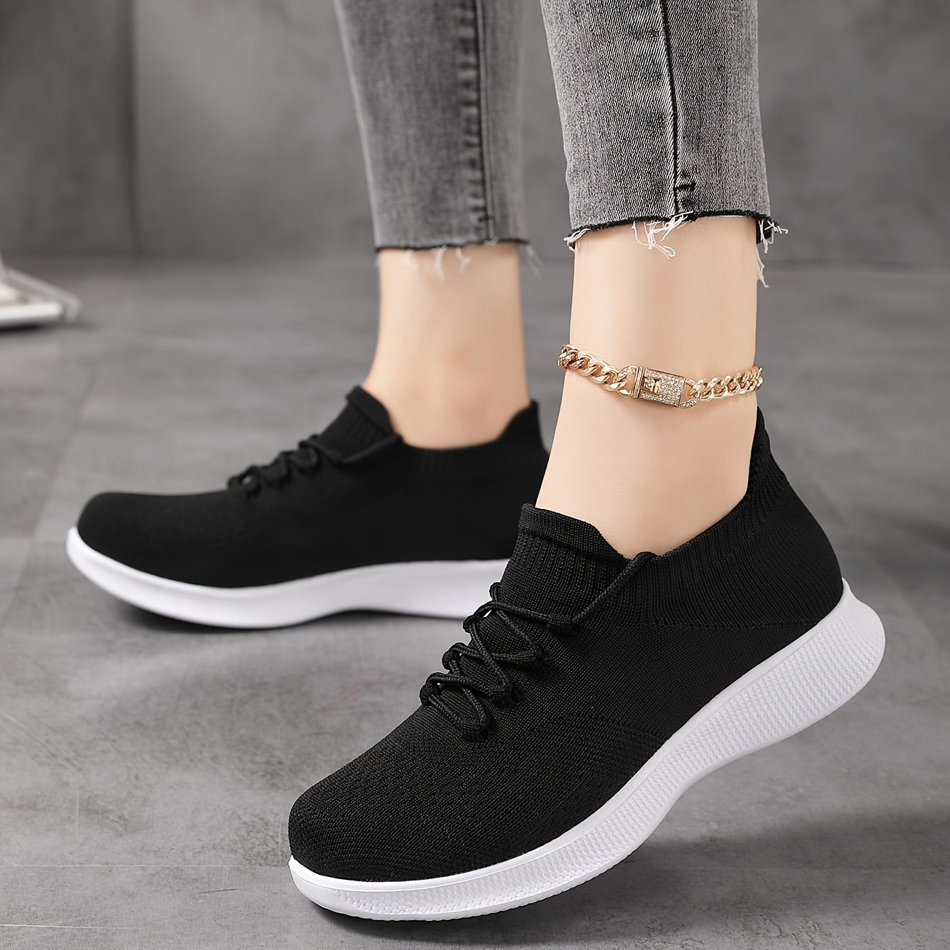 

Women's Breathable Knit Sneakers - Lightweight, Shock-absorbing Casual Shoes With Lace- And Embroidered Detail