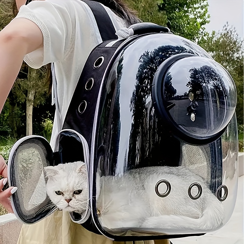 

1pc Nylon Pet Backpack, Transparent Space Capsule Cat Carrier With Zipper Closure, Breathable Portable Travel Bag For Small Animals