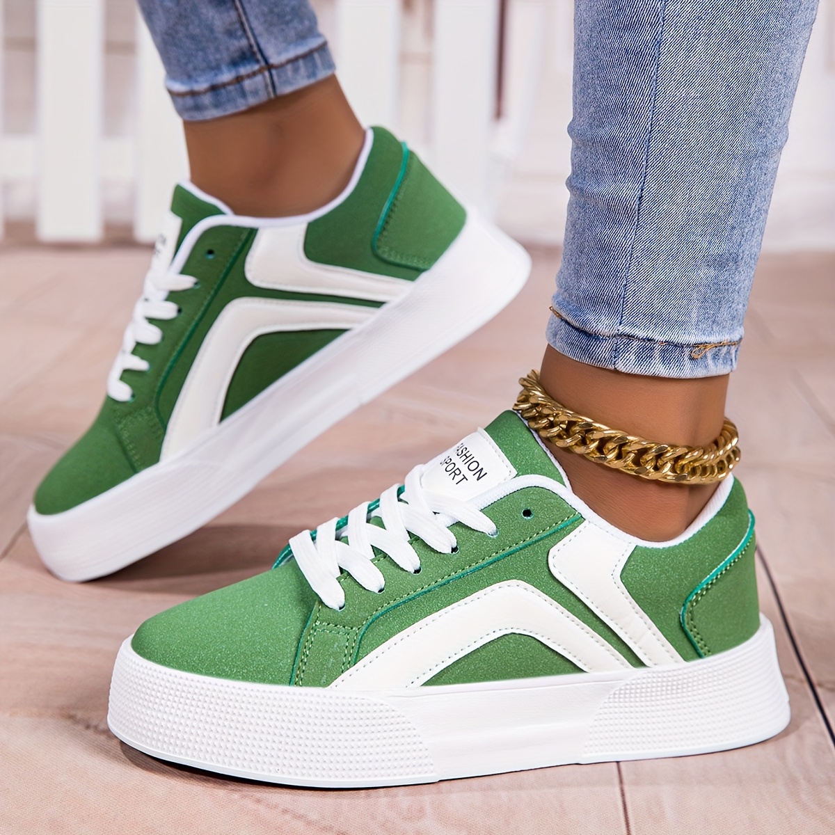 

Women's Chic Color- Fashion Sneakers - Lightweight, Skate Shoes In With Eva Sole, Fabric For