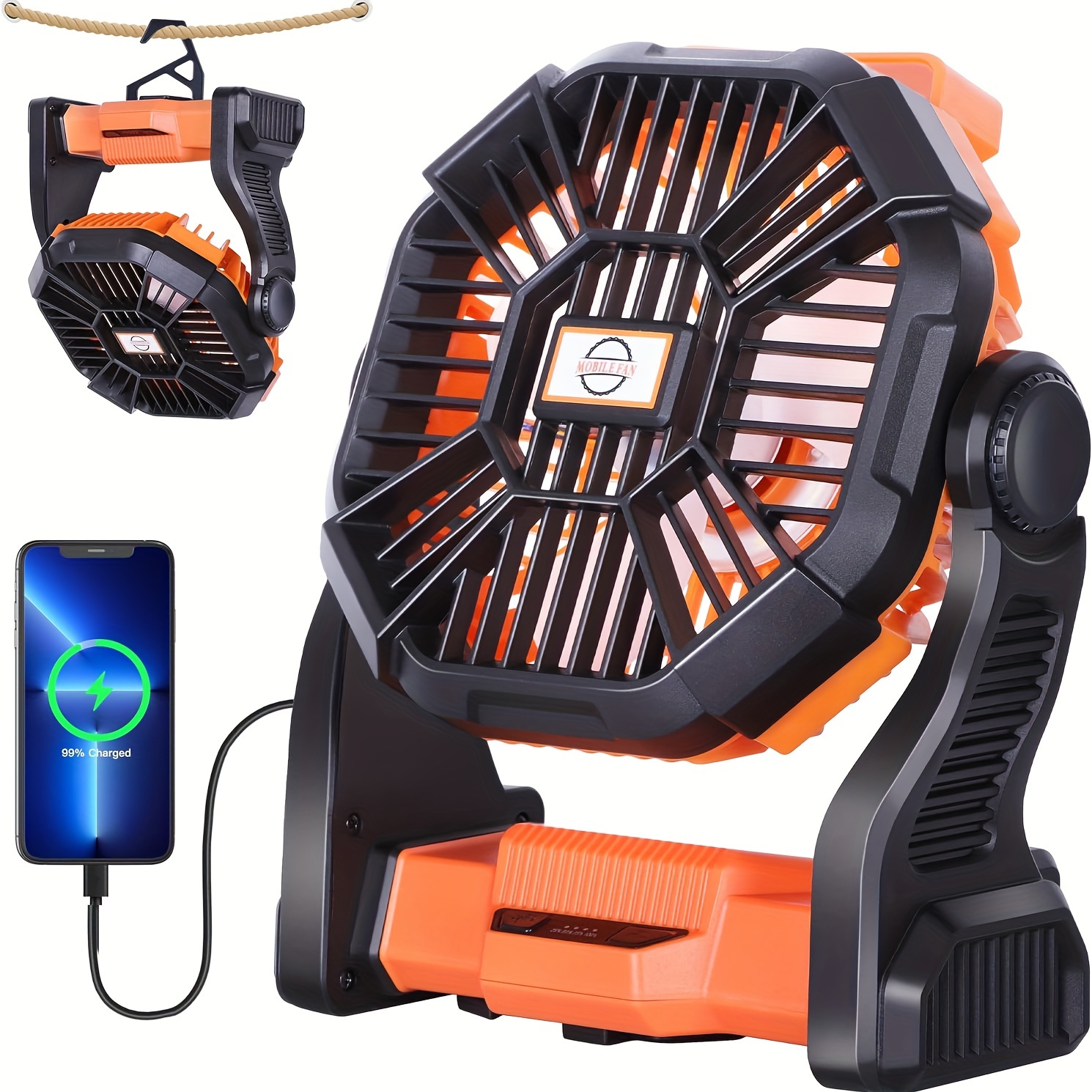 Camping Fan With Led Light 5000mah Rechargeable Battery Powered Outdoor Tent  Fan With Light And Hook 270 Pivot 4 Speeds Personal Usb Desk Fan For Camping  Blackout Hurricane Workplace Standing Fan 7