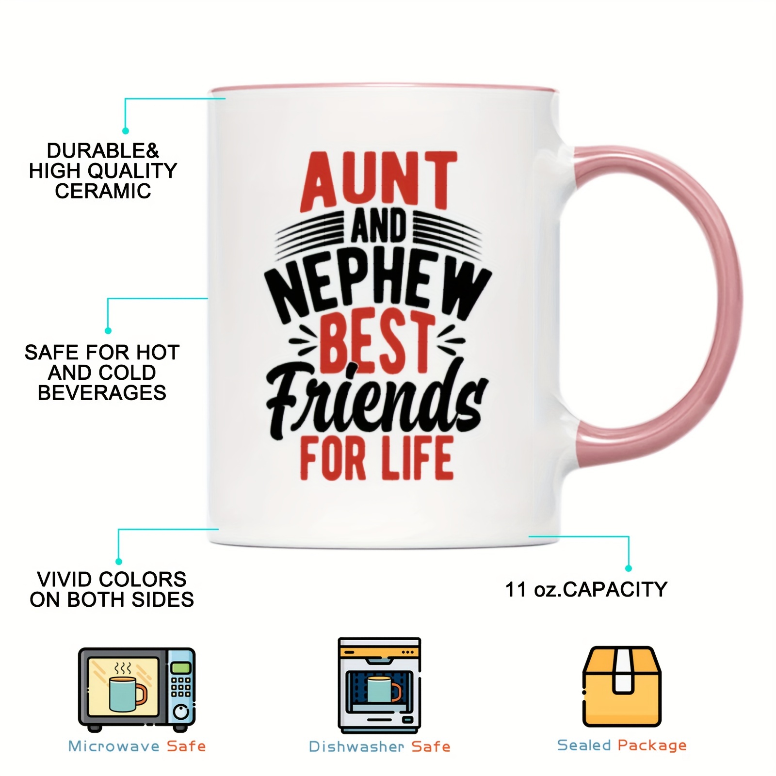 1pc best aunt coffee mug aunt and nephew   for life mug gifts for aunt novelty coffee mug birthday gifts for aunt 11oz ceramic mug office mug funny unique creative coffee mug party favors christmas gifts for aunt 6
