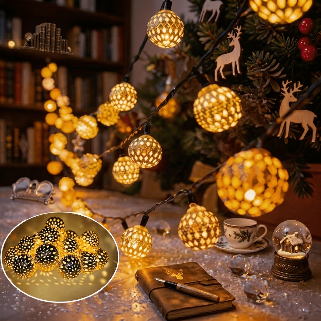 E-shop Kugelförmige Solar-Lichterkette im marokkanischen Stil - 30/20 LED-Lampen, IPX4, bunte marokkanische Lichterketten. Geeignet für Gartenzaun,