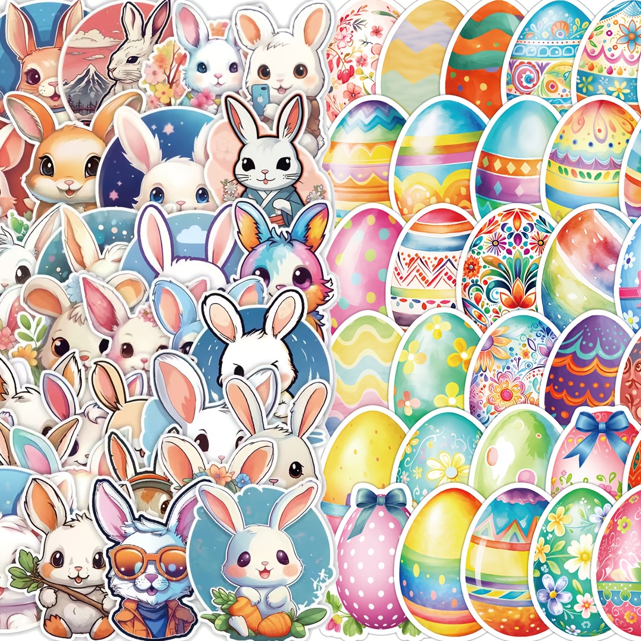 

-pack Easter Bunny And Egg Stickers, Pvc Material, Decorative Decals For Glass, Ceramic, Plastic, Metal - Assorted Designs For Diy Crafts, Scrapbooking, And Party Favors